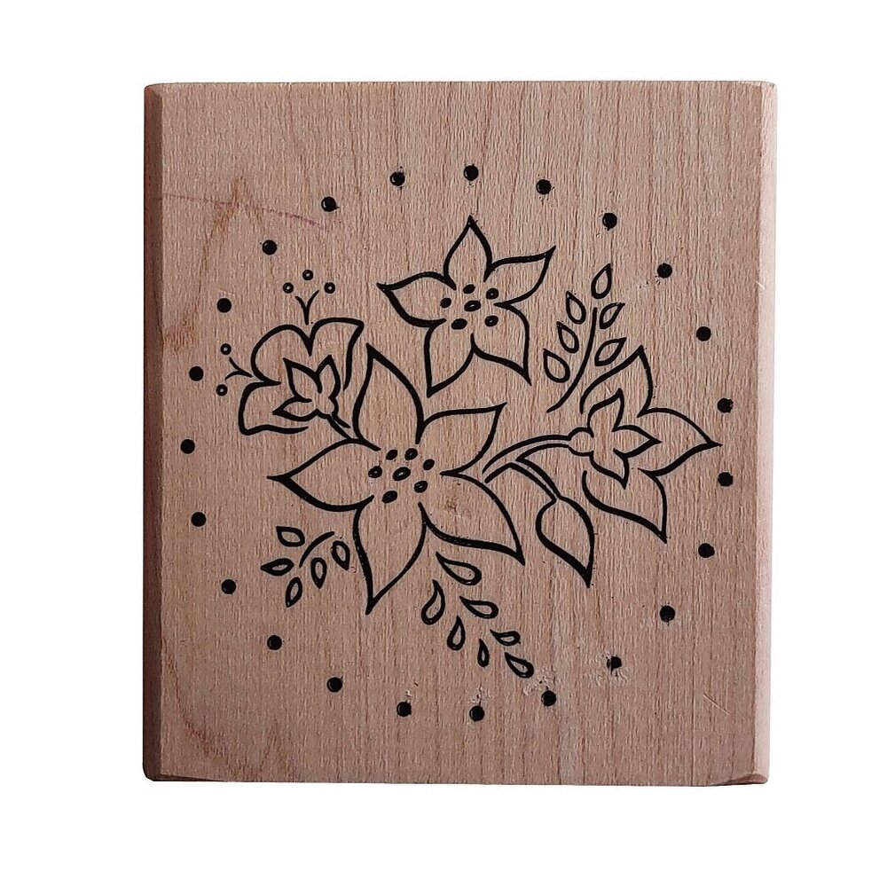 Floral Circle Rubber Stamp On Wood Block By DeNami Design